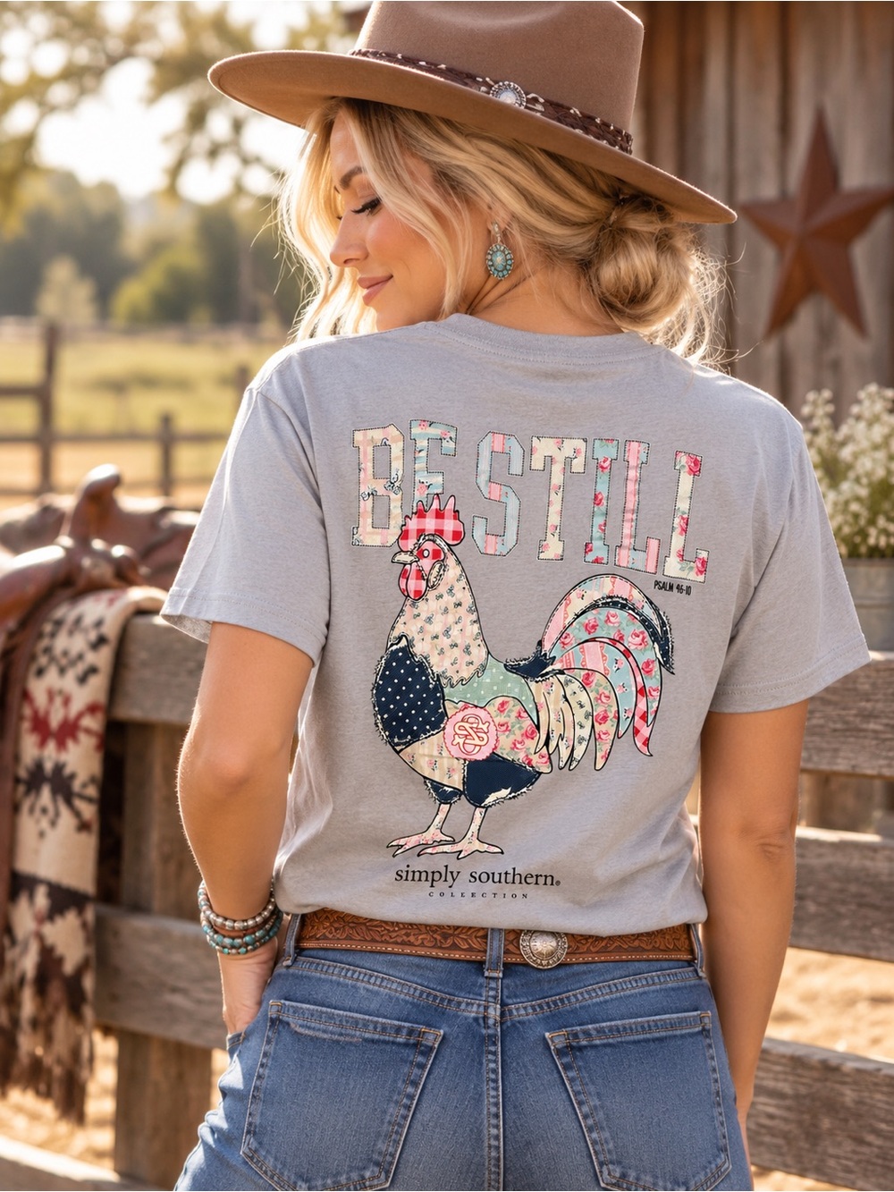 Simply Southern NWT Rooster Patchwork Be Still